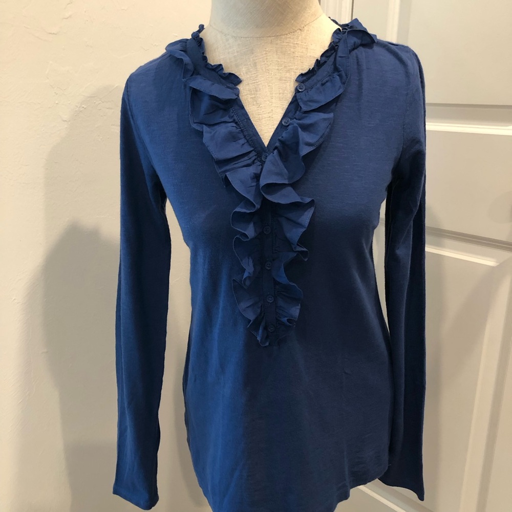 LOFT Blue Ruffled Long Sleeve Blouse